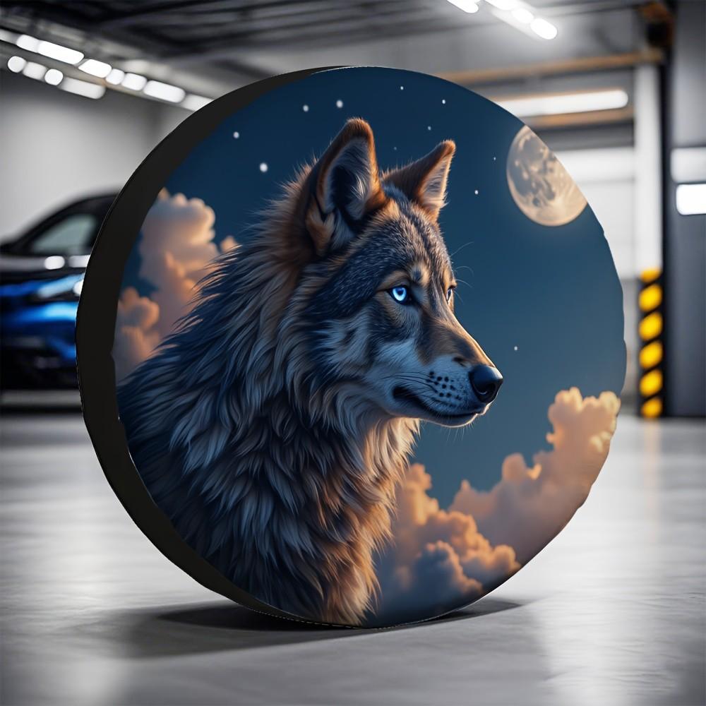 Wolf Moon Clouds Tire Cover Polyester Spare Wheel Protector Durable Outdoor Accessory