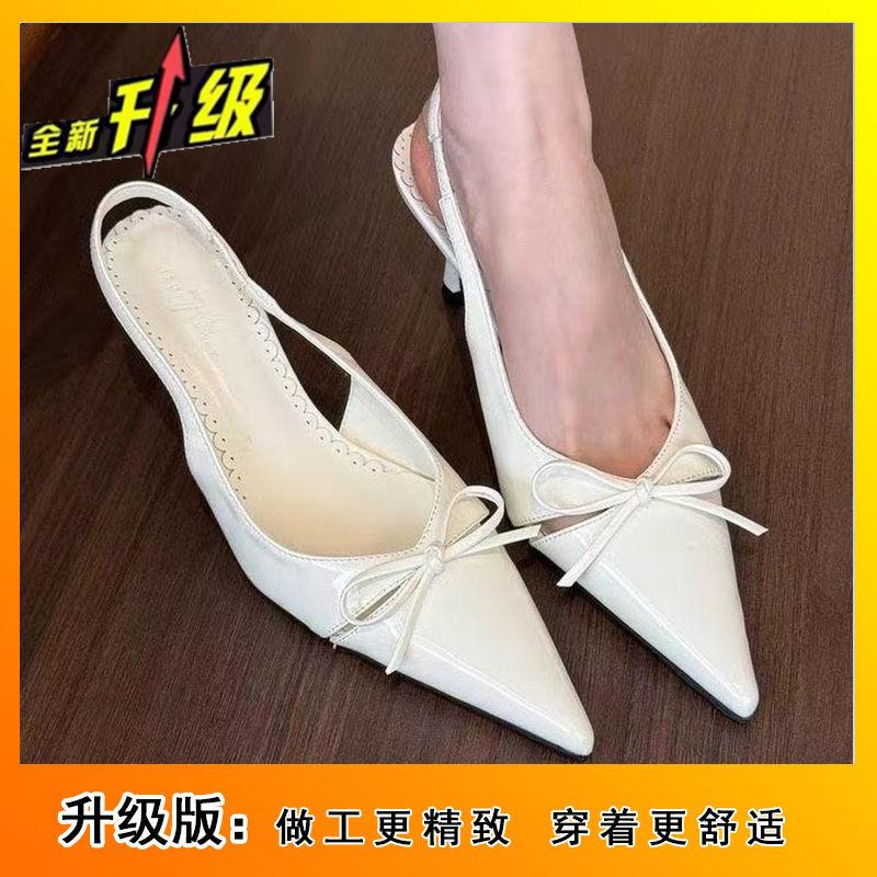 Темпераментные туфли-лодочки на французском среднем каблуке с острым носком, женские, весна-лето 2025, с мелким вырезом, с полым задником, на высоком каблуке, модные сандалии