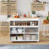 122 x 46(69) x 91cm, Foldable Kitchen Island Cart, Worktop Made of Oak Veneer, Sliding Doors Made of Tempered Glass, Adjustable Shelves, Towel Rail