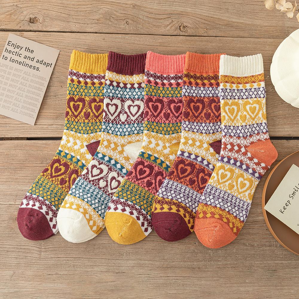 5 пар новых дизайнерских зимних носков, толстые теплые рождественские носки для мужчин и женщин, парные носки, свободный размер 9021