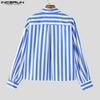 INCERUN Plus Size Men Casual Lapel Neck Long Sleeve Striped Loose Office Shirts