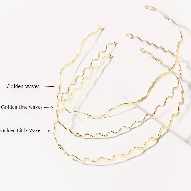 Новые модные женские золотые металлические волнистые ободки для волос, геометрические ободки, элегантный головной убор, подарок для повседневной вечеринки, аксессуары