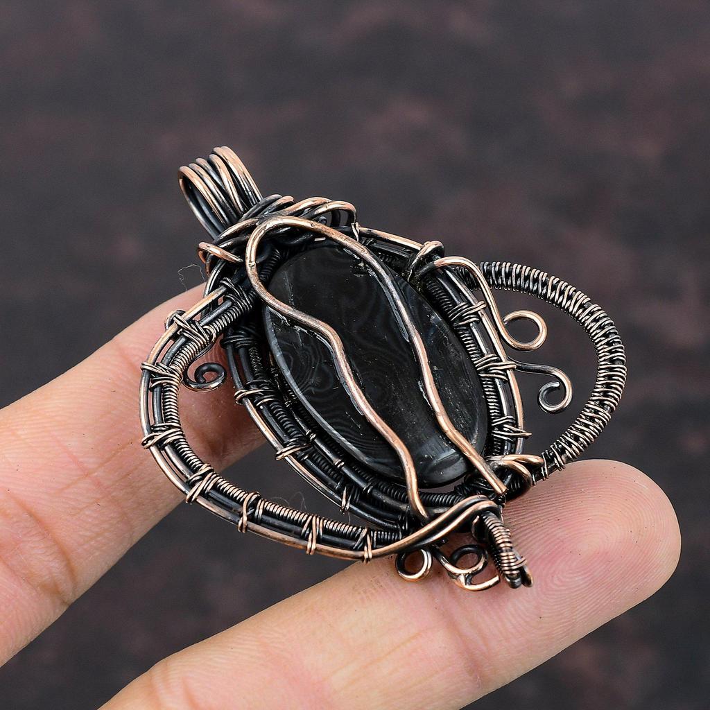 Подвеска Psilomelane, медная проволочная обертка, подвеска из натурального драгоценного камня, медная подвеска, ювелирное изделие ручной работы, подарок на годовщину, проволочная обертка