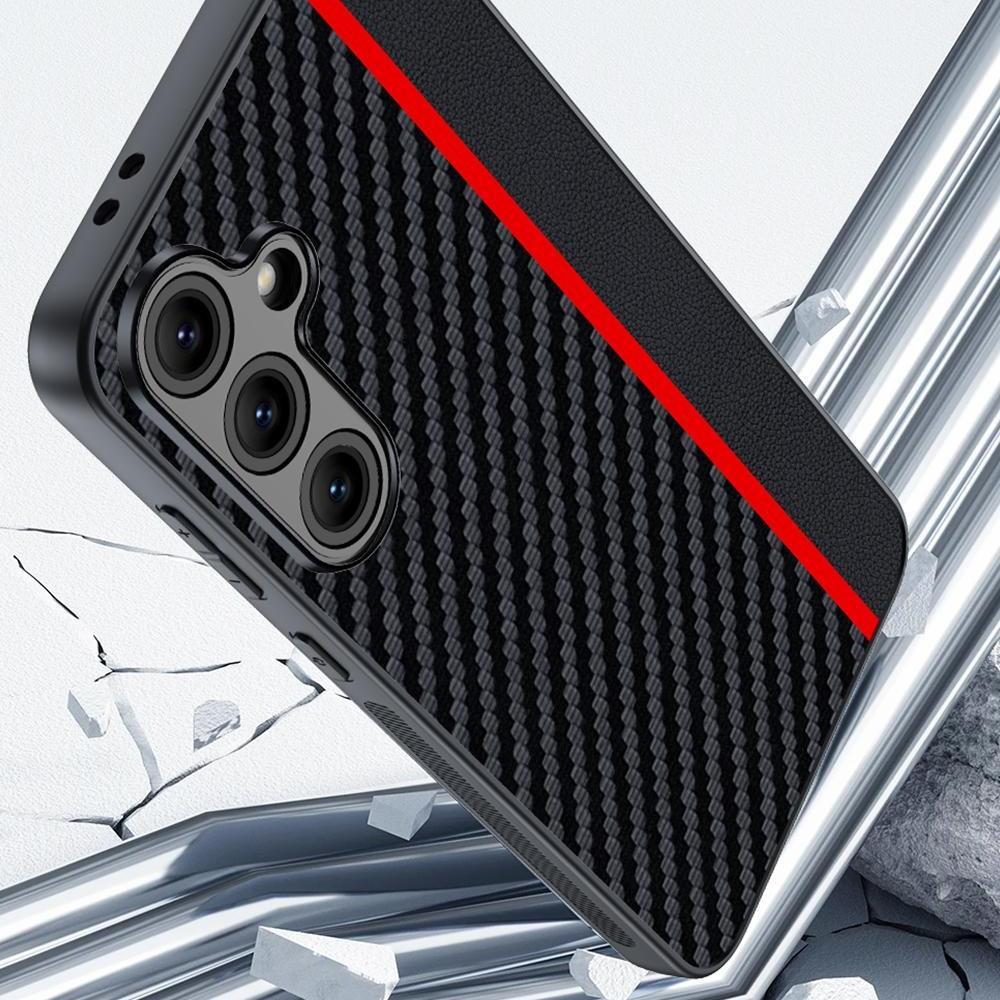 For Samsung Galaxy S25+ Case Leather+PC Hard Phone Cover Carbon Fiber Texture