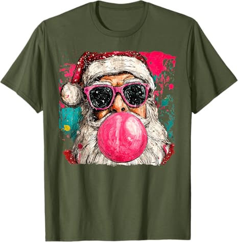 Vintage Preppy Watercolor Santa Bubble Gum Pink Sunglasses Christmas TShirt Xmas Retro Holiday Clothes Artwork Y2k Art Tee Tops