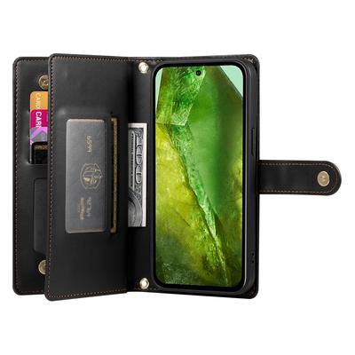DF-011 Чехол для Google Pixel 8a Кожаный чехол для телефона с карманом на молнии, подставкой и плечевым ремнем