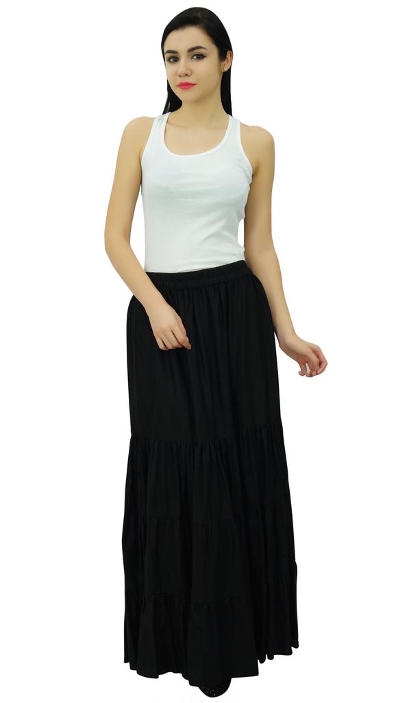 Bimba Длинная расклешенная юбка макси-ярус в стиле бохо с эластичной резинкой на талии из вискозы в стиле бохо