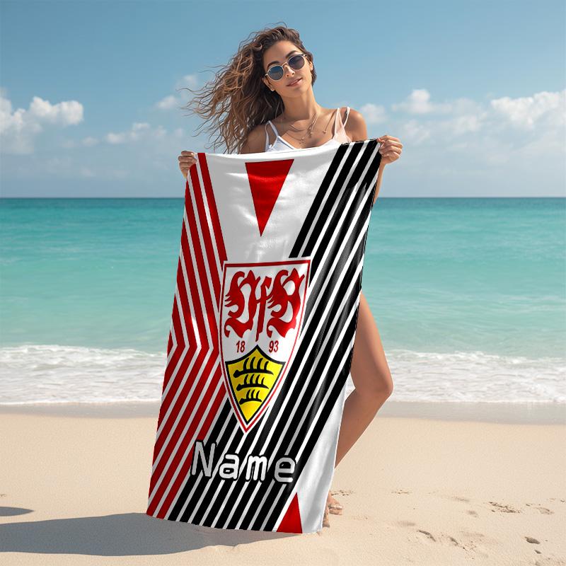Personalized customized proof beach towel with VfB Stuttgart pattern - soft, absorbent,quick-drying,perfect swimming,camping&bathing