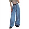 2024 New Fashion Women's Casual Wide Leg Pants High Waist Denim Open Top Pants