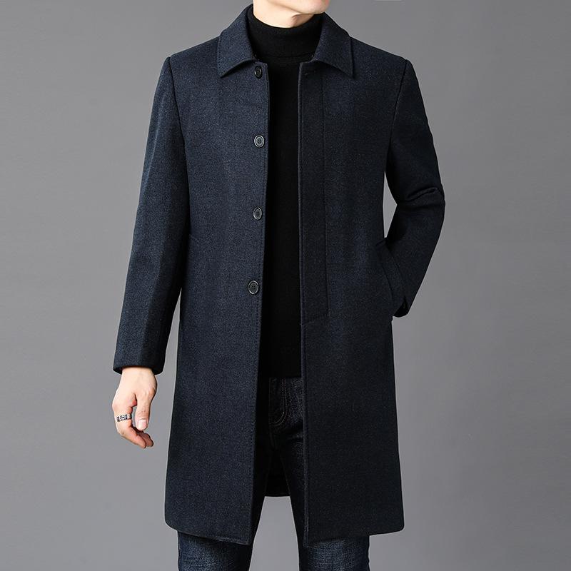 Popular Autumn and Winter Men's Long High-end Wool Coat Dad's Fleece Thickened Casual Coat