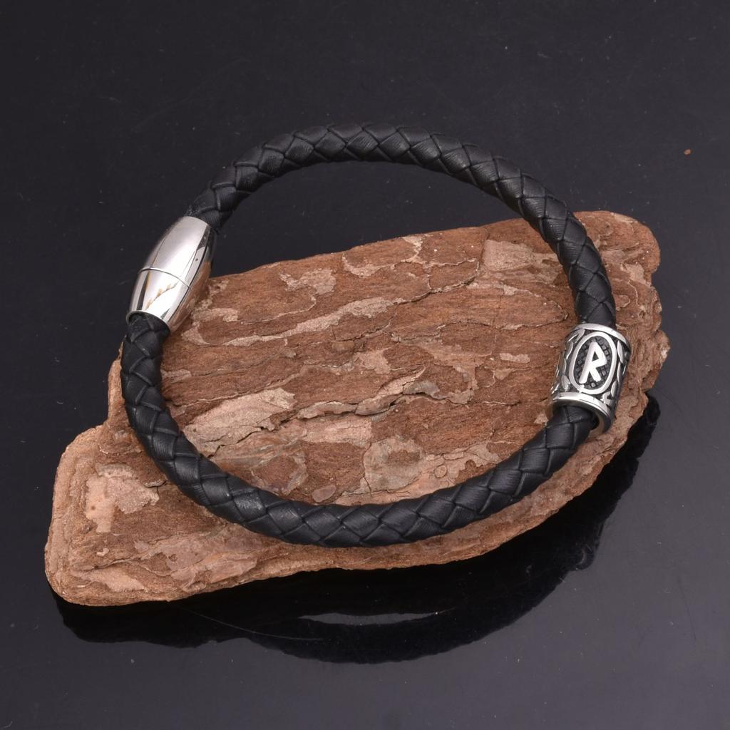 Европейский и американский женский мужской кожаный браслет из нержавеющей стали, браслет с рунами викингов, браслет-амулет, браслет-амулет