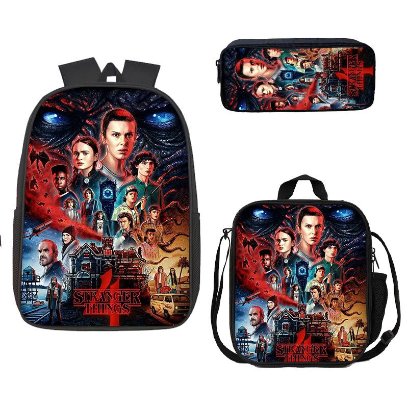 Школьная сумка, Пенал, Сумка для еды Stranger Things, Карта Z, Трехсекционный рюкзак большой емкости, Цветной