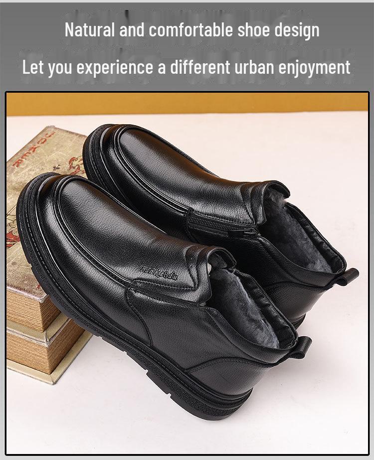 Men's High Top Fur and Leather Boots for Middle-Aged and Elderly