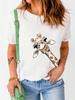 Cartoon Animal Pattern Giraffe Printed T-Shirt Short Sleeved Round Neck Casual Short Sleeved Top Spring/Summer Women'S Clothing