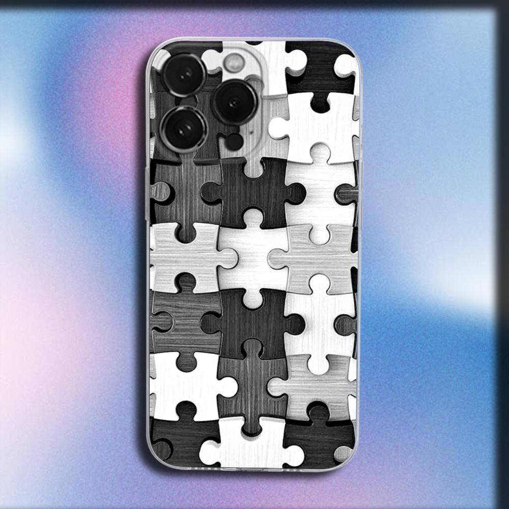 Чехол для телефона с узором-пазлом для поддержки аутизма для iPhone 16,15,14,13,12,11 Plus,Pro,Max,XR,XS,X,Plus,SE,Mini Прозрачный мягкий чехол