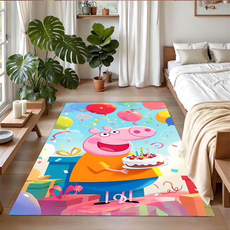 Peppa Pig Print Crystal Velvet Plush Rug Anti?Slip Wear?Resistant Floor Carpet For Indoor Household Home Decoration