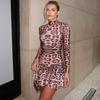 Женское осеннее платье с принтом Hot Girl, облегающее, с длинными рукавами, леопардовой расцветки