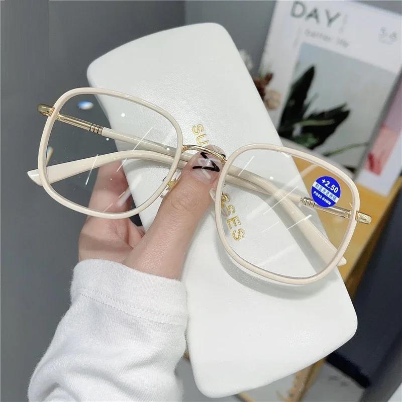 ladies Fashionable Anti Fatigue Reading Glasses Large Frame Anti Blue Light Presbyopia Glasses High Definition Far Sight Eyewear