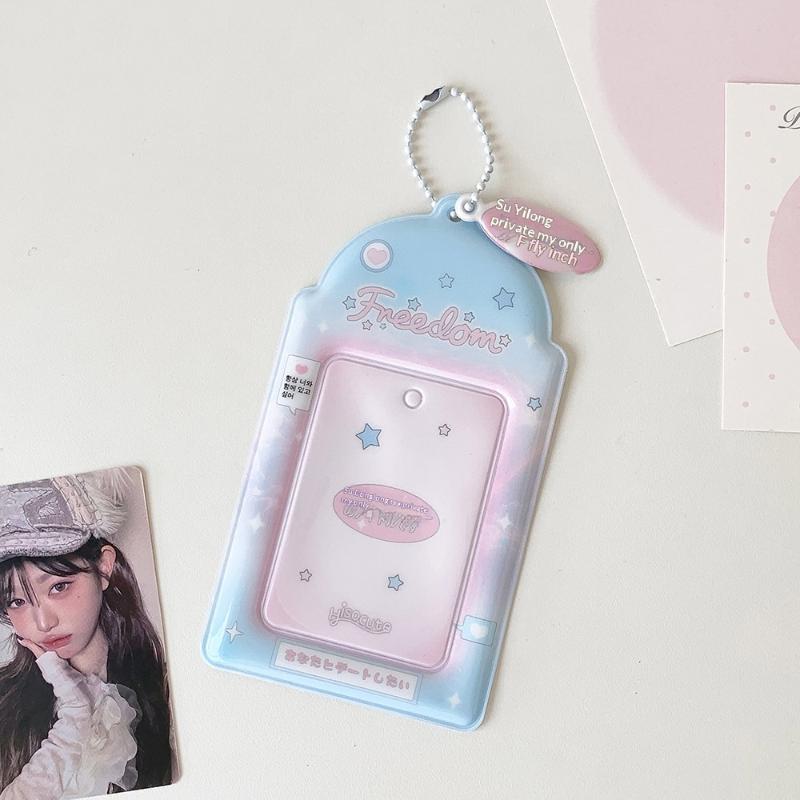 Kawaii Kpop Photocard Holder for 53x85mm PVC Card Protector with Pendant Keychain for Students Girls School Accessories Gift