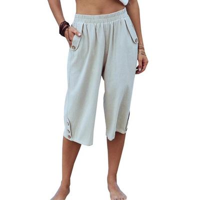 Новые сексуальные однотонные спортивные повседневные укороченные брюки на лето, свободные женские брюки из хлопка и льна