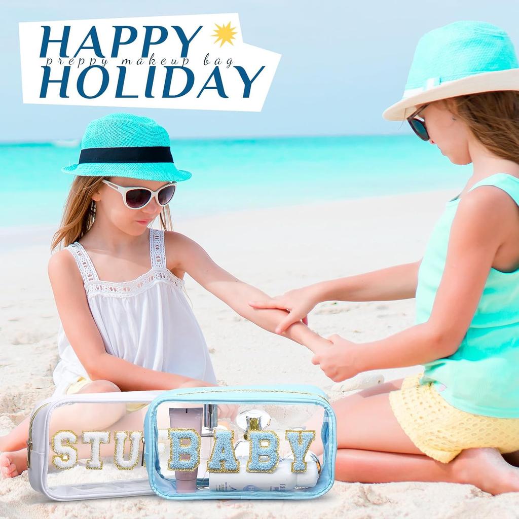 4 Pcs Mama and Baby Toiletry Bag Clear Chenille Letter Pouch Snacks Makeup Stuff Travel Diaper Bag Preppy Transparent Pouch with Zipper for Women