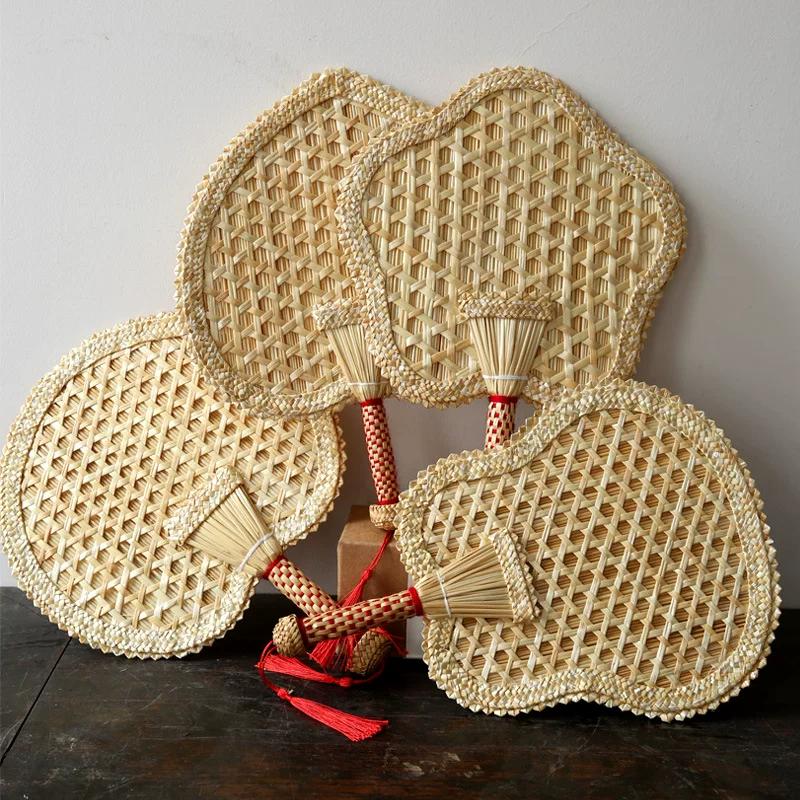 Papyrus Hand-Knitted Fan Summer National Style Chinese Fan Hand-Knitted Handheld Fan For Home Palm-Leaf Fan Old-Fashioned Fan