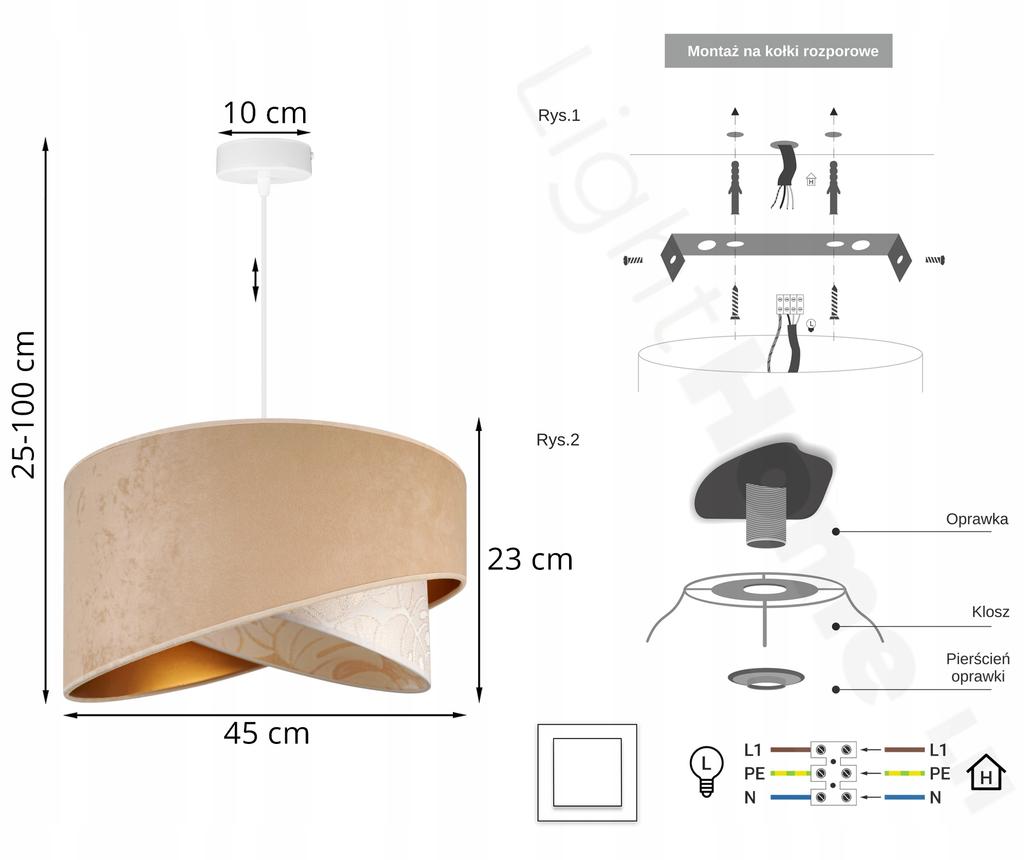 CEILING HANGING LAMP, SLANT LAMPSHADE, LEAVES, 45 cm