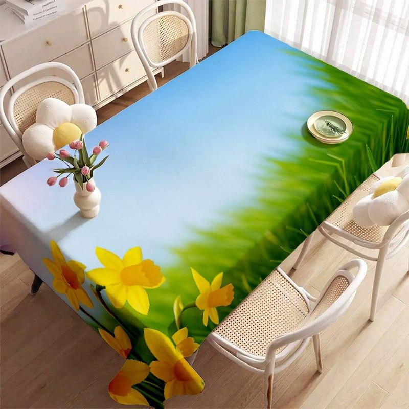 1pc Tablecloth Soft And Fashionable Yellow Daisy Pattern Suitable for Spring Use, Suitable for Dining Tables, Coffee Tables, Desks, Picnic Tables, Out