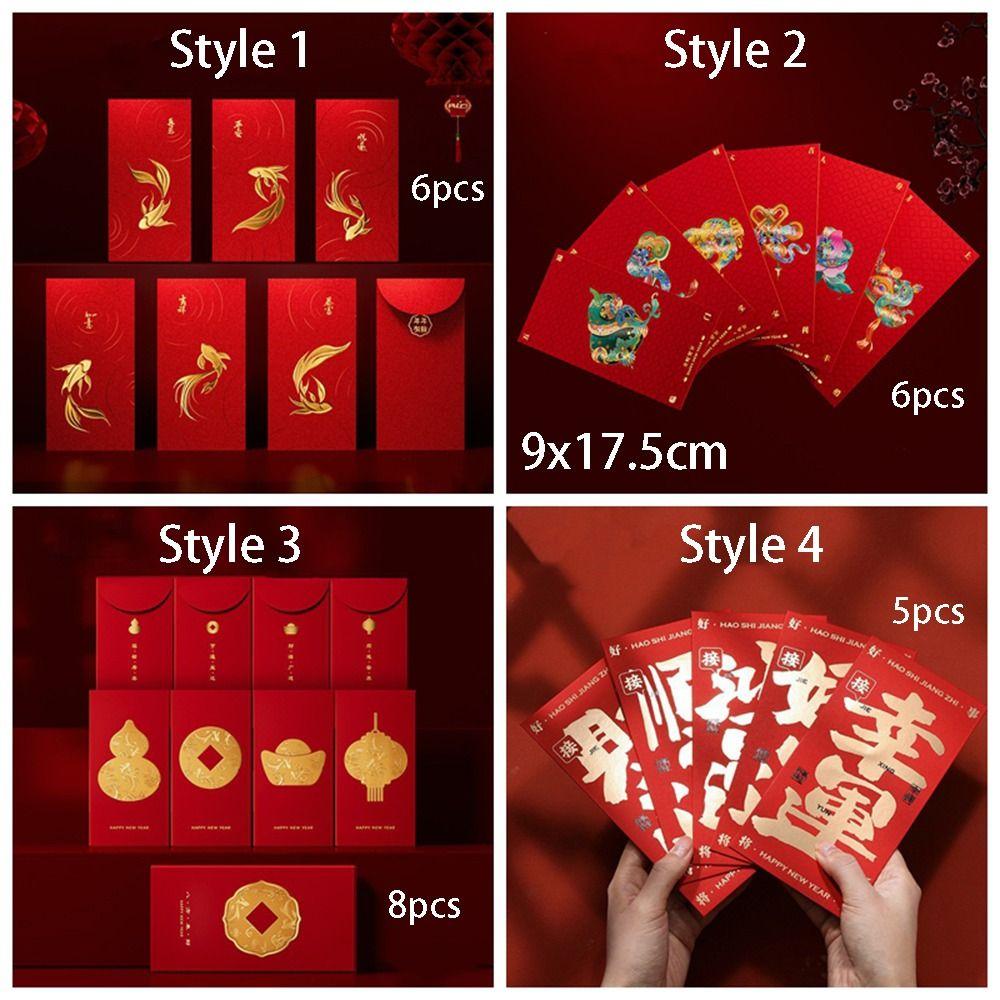 5/6/8pcs Cartoon Red Packet Traditional Luck Pocket Red Envelope  Birthday