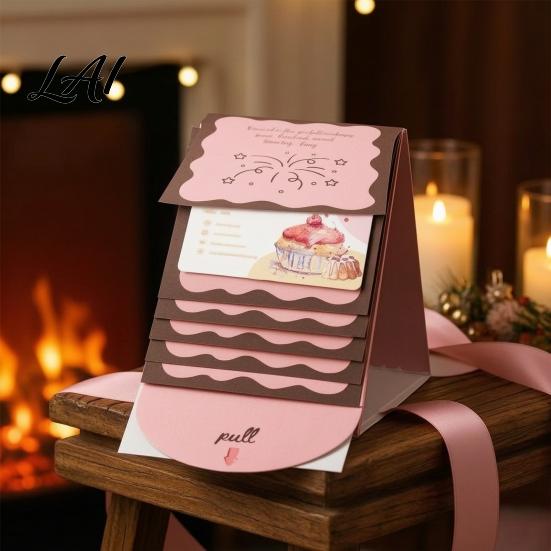 Creative Holiday Present Packaging Handmade Waterfall Christmas Gift Card Booklet Pull Out Book Interactive Festive Paper Souvenirs Cash Envelopes,