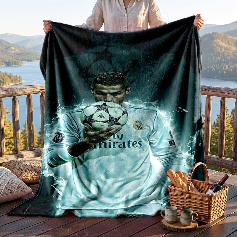 Warm Flannel Blanket Cristiano Ronaldo Pattern, Lightweight Comfortable Throw Blanket for Bed Sofa Use