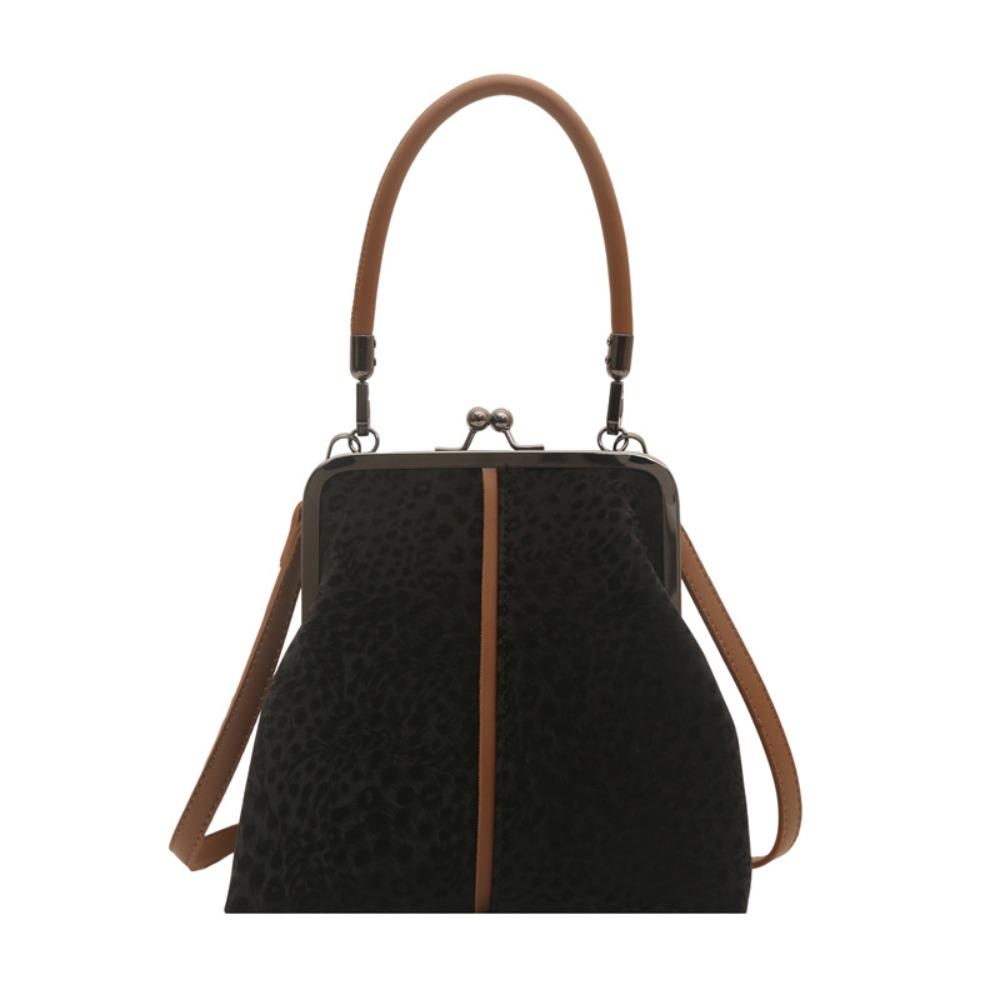 Large Capacity Kiss Lock Shoulder Bag Leopard Print Vintage Handbag Crossbody Bag Shopping