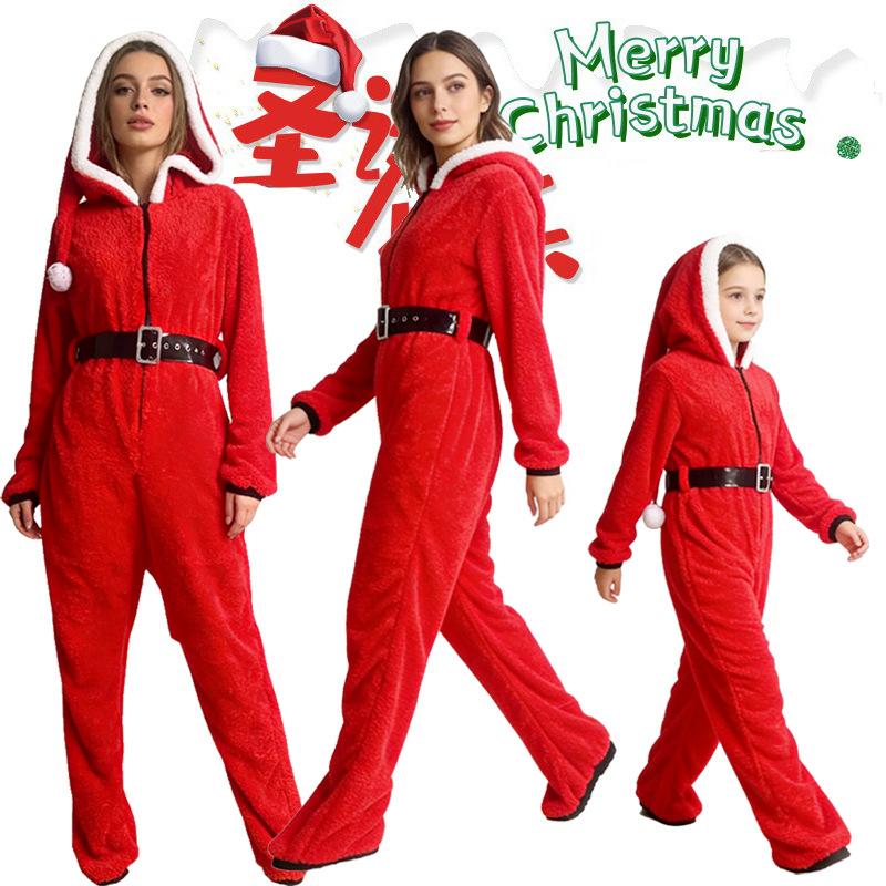 Christmas red Santa Claus cosplay Clothing Parent-child home wear, loose-fitting, casual long-sleeved jumpsuit