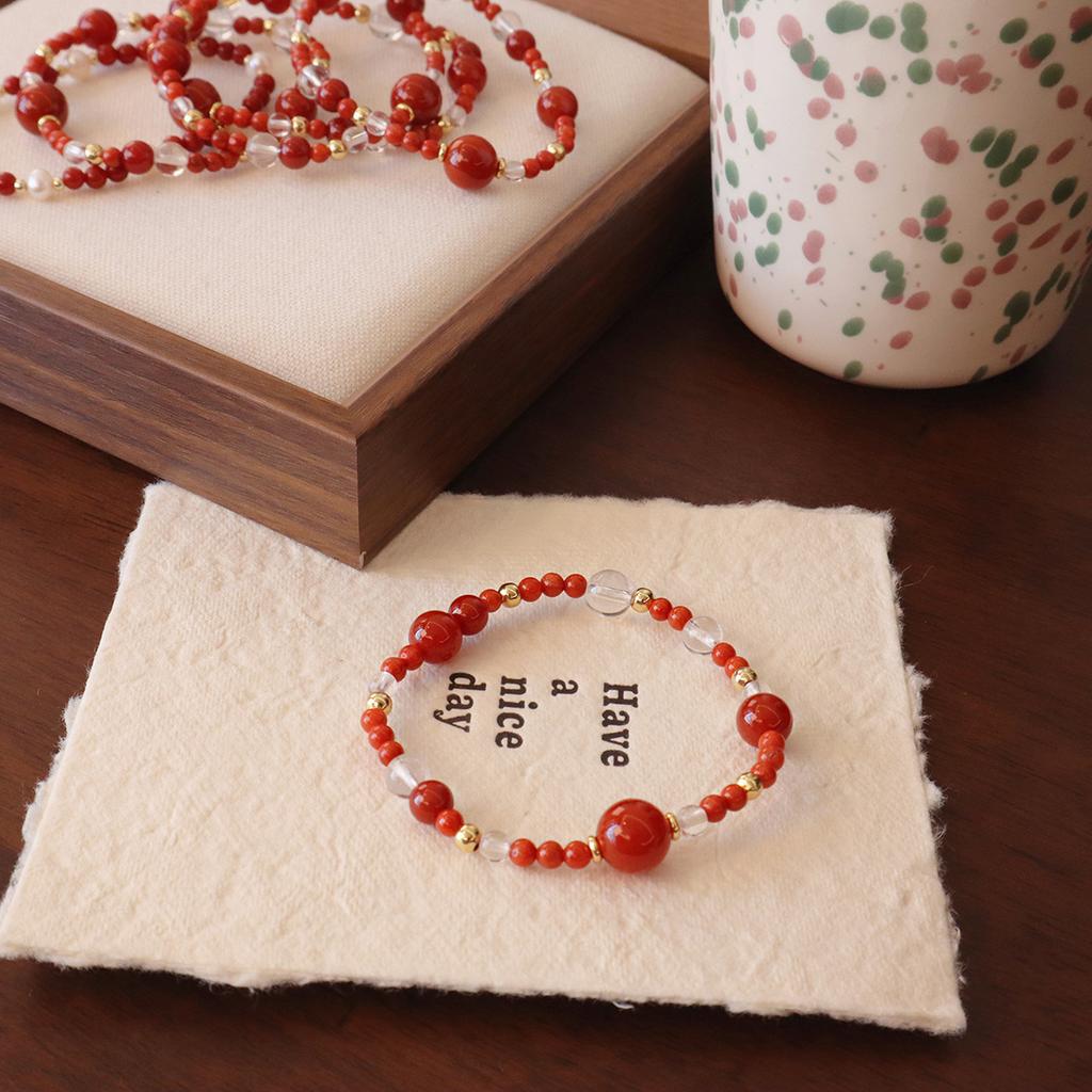 Natural Nanhong Agate Bracelet Freshwater Pearl White Crystal Fashion Women Daily Jewelry Lucky Gift