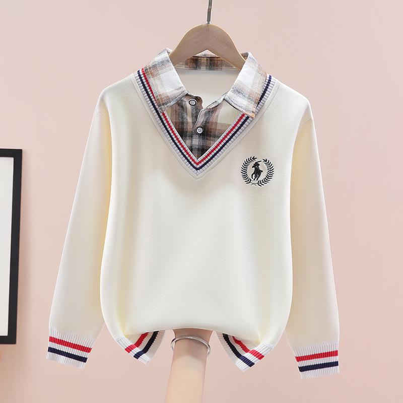 Мальчиковая осенне-зимняя флисовая футболка с длинным рукавом, имитирующая двойку