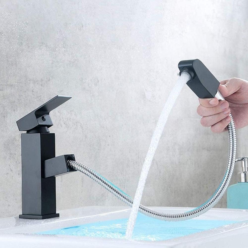 Черный матовый выдвижной кухонный смеситель для раковины в ванной комнате, однорычажный смеситель