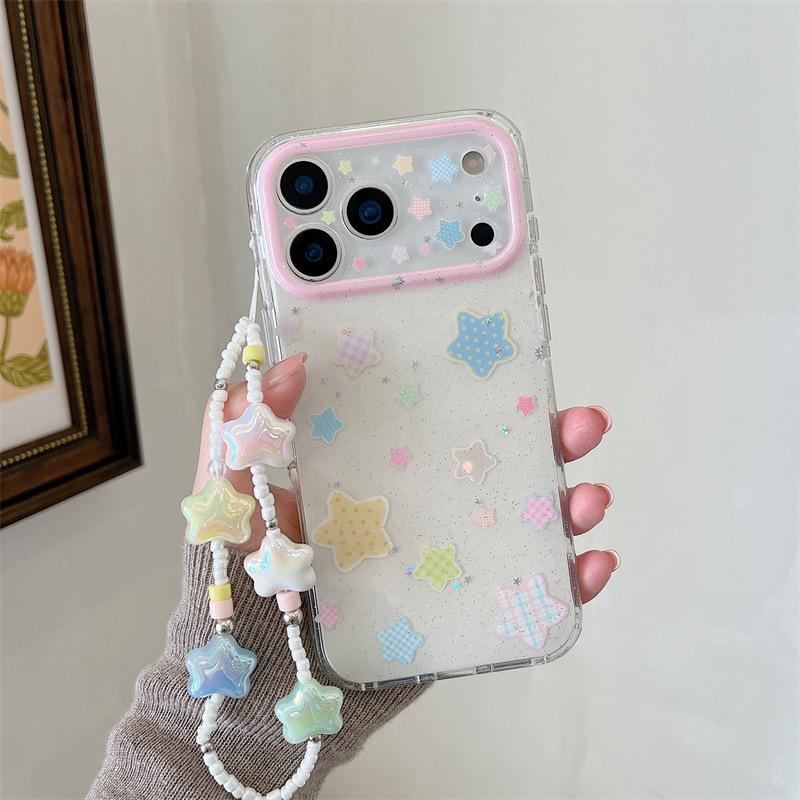 Яркий клетчатый чехол со звездами и блестками для iPhone 17, 16 Pro Max, 15 и 14