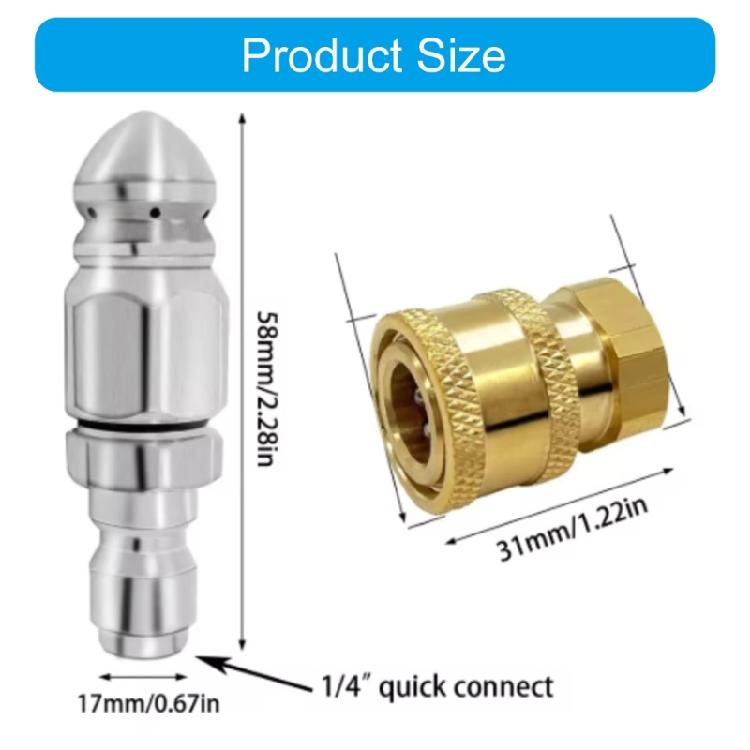 Stainless Steel Rotating Sewer Jetter Nozzle for High Pressure Drain Cleaning with Quick Connect Adapter to 5000PSI