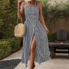 Summer Women's Halter Dress Striped Dress A-Line Skirt Sleeveless Clashing Colours Dress
