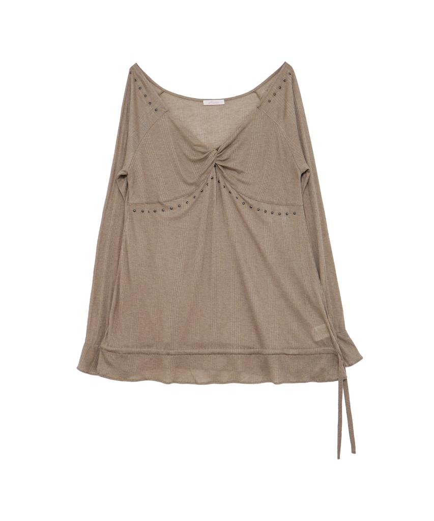HETIT Sheer Twist Ruffle Blouse (Mocha)