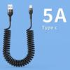 Витой кабель USB-USB C, выдвижной шнур автомобильного зарядного устройства для IPhone, Android, передача данных, пружинный дизайн, кабель для быстрой зарядки 5А