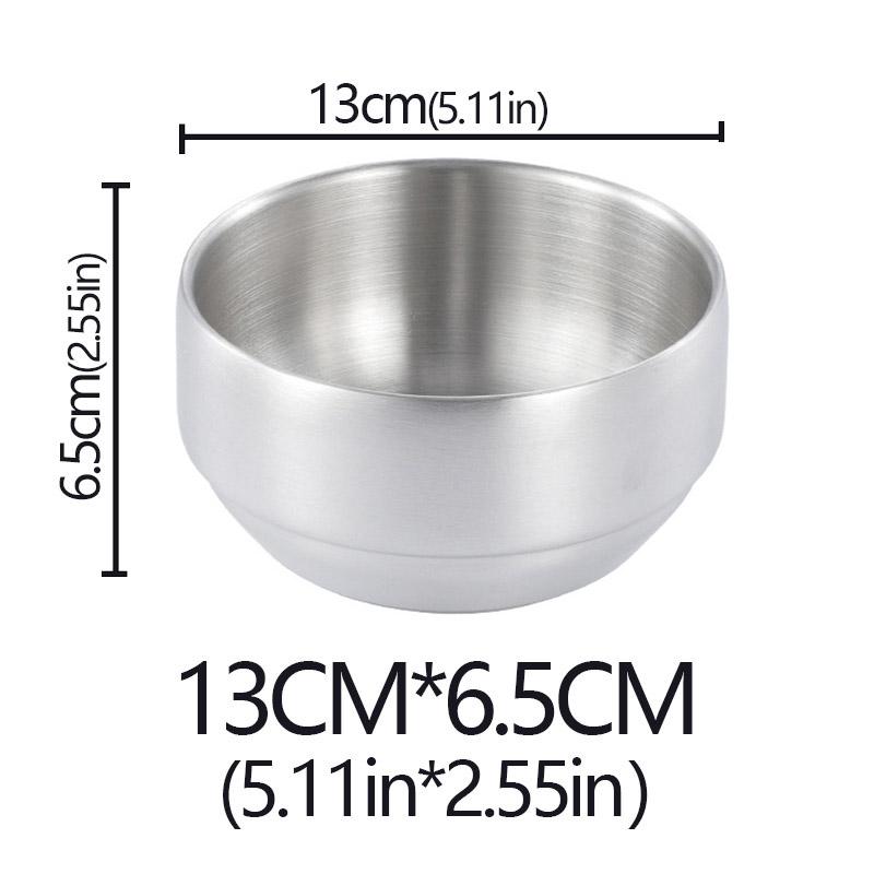 Korean Kimchi Bowl 304 Stainless Steel Double Rice Bowl Soup Bowl Steamed Rice Bowl Children's Anti-Scalding Rice Bowls