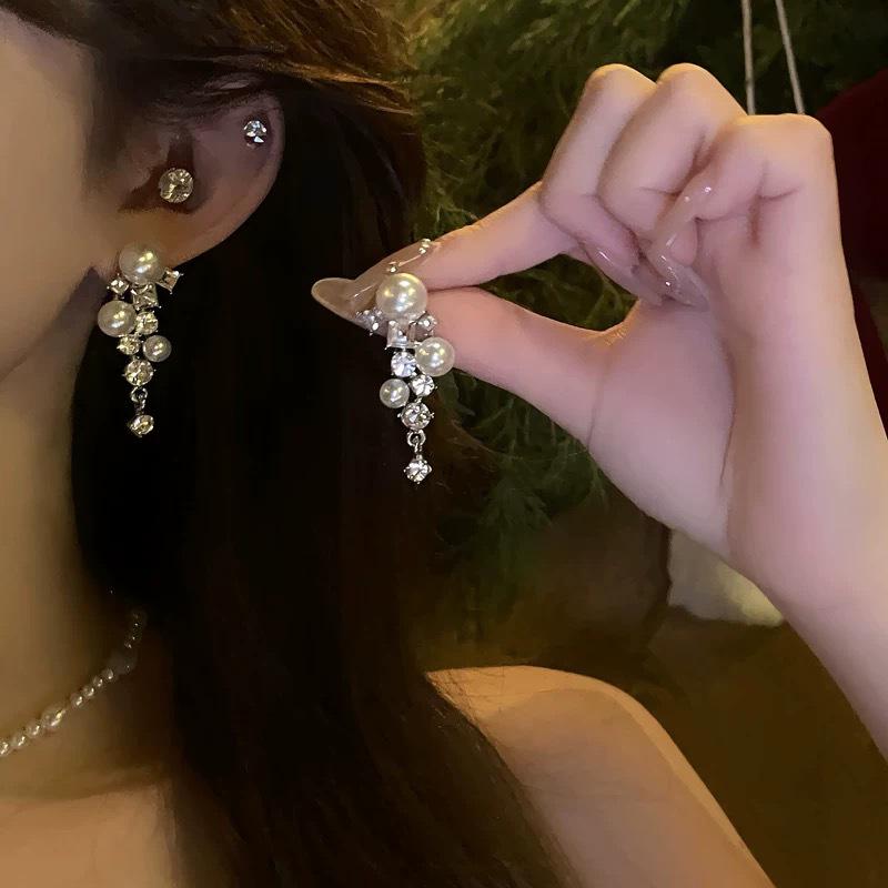 Французские серьги-кисточки с геометрическими жемчужинами из серебряной иглы - Роскошные модные серьги с высококлассным дизайном
