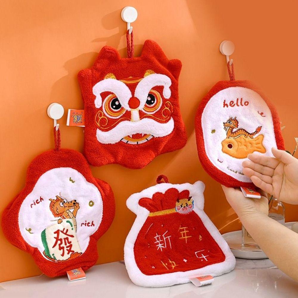 Cartoon Quick-drying Hand Towel Red Hanging Towels Creative Handkerchief Bathroom Kitchen