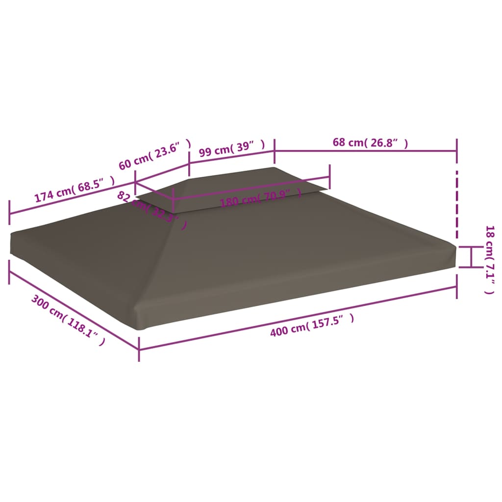 Pavilion Roof Cover with Chimney Opening 310 g m² 4x3 m Taupe