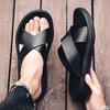 Fashion Italian Leather Slippers For Men 2025 New Hotel Beach Summer Shoes High Quality Big Size 47 Slip On Light Flats Male Flip Flops