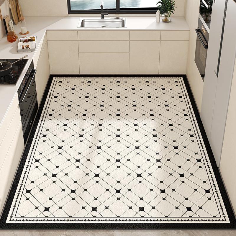 American Retro Carpets for Living Room Oil-proof and Waterproof Kitchen Mat Pvc Cutable Leather Rug Home Washable Non-slip Rugs