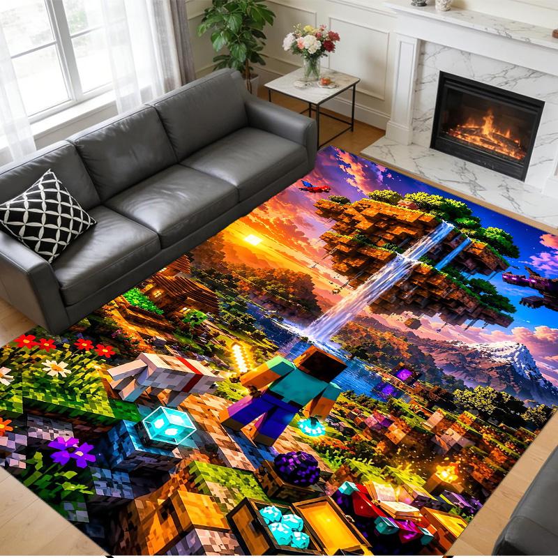 Minecraft Print Crystal Velvet Plush Rug Anti?Slip Wear?Resistant Floor Carpet For Indoor Household Home Decoration