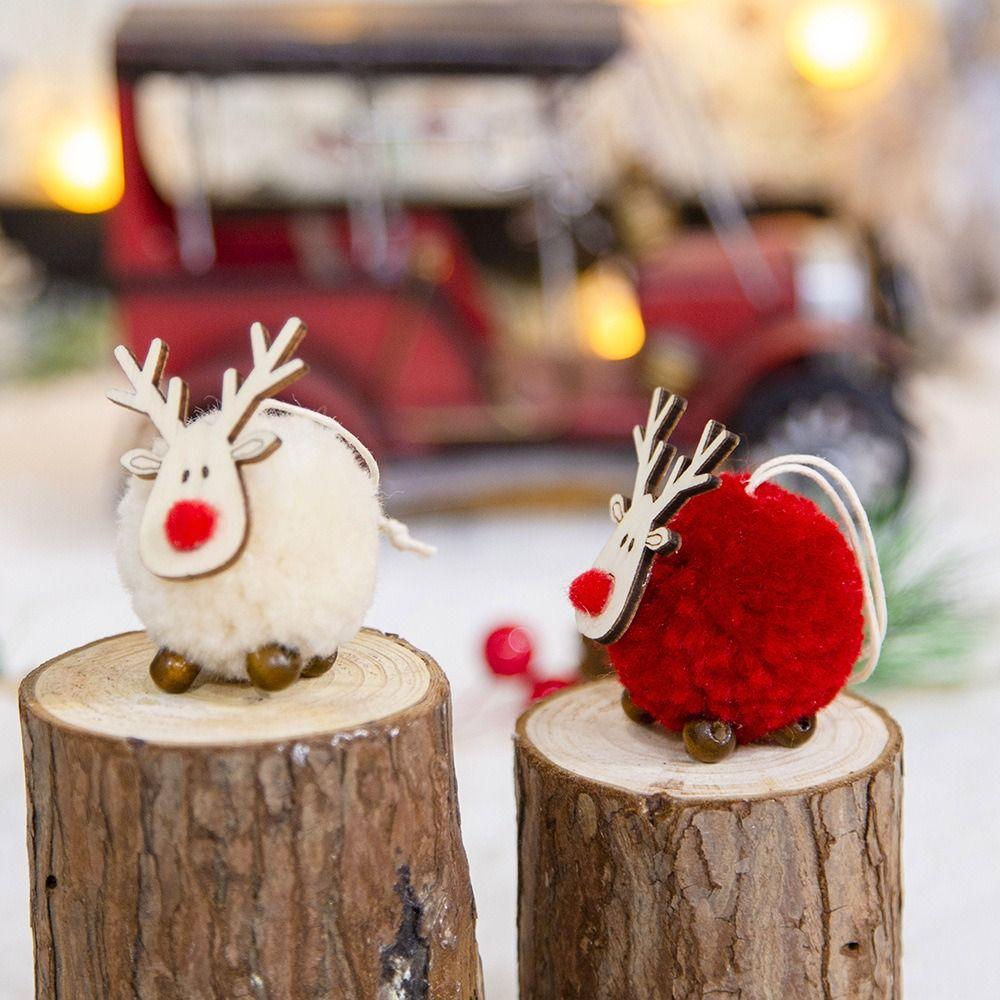 Felt Deer Wooden Deer Ornaments Wooden Elk Elk Hanging Pendant Christmas Tree Ornaments New Year