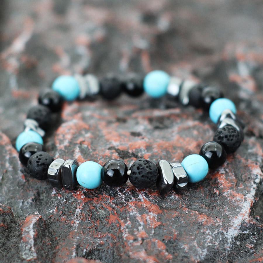 Volcanic Stone Beaded Bracelet Men Jewelry Black String Frosted Beads Personalized Trend of Men Women Accessories